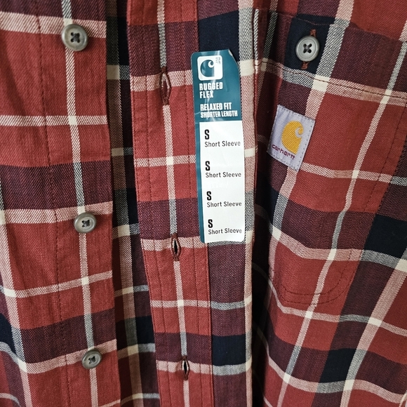 Loose Fit Midweight Short-Sleeve Plaid Shirt - Picture 3 of 5